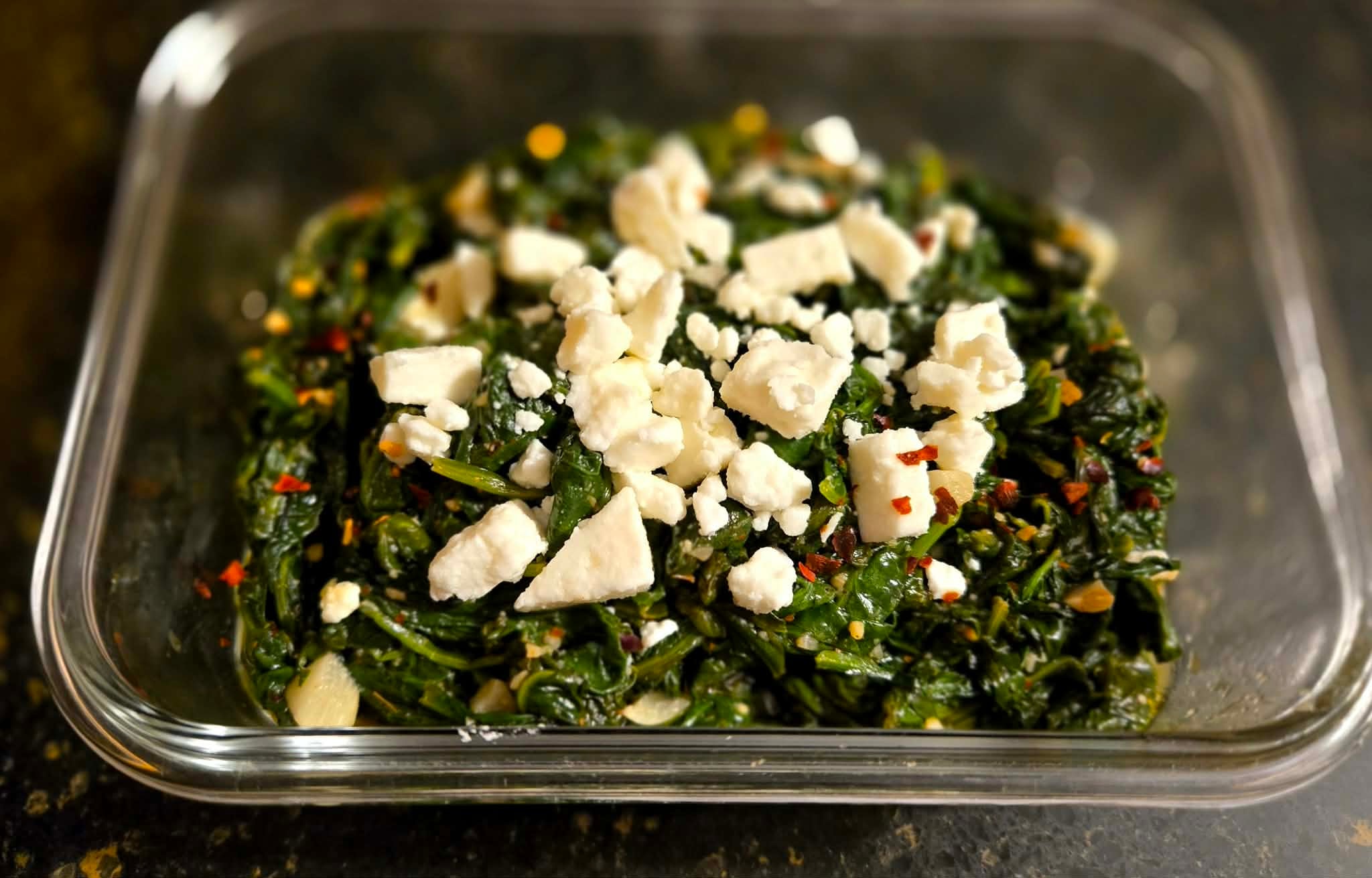 Sautéed greens with feta cheese
